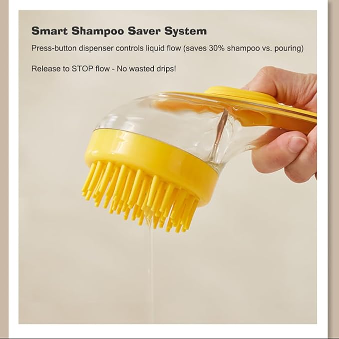 Pet Bath Brush with Shampoo Dispenser - Silicone Massage Grooming Tool for Cats & Dogs, Long Handle Dog Cat Bath Brush for Wet/Dry Use Green (ABS + Food-Grade Silicone, 7.5")