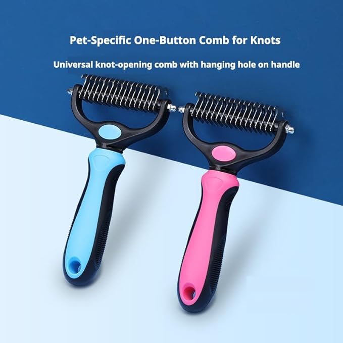 Double-Sided Pet Dematting Comb – 2-in-1 Undercoat Rake for Dogs & Cats, Stainless Steel Blade + PP Handle, Removes Tangles & Floating Hair, Lightweight 113 g, Home Grooming Tool