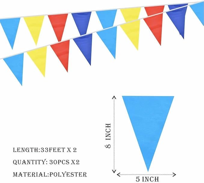 Red Blue Yellow Pennant Banner Triangle Flag Bunting Garland Decorations for Carnival Circus Clown Grand Opening Wedding Kids Birthday Baby Shower Outdoor Garden 60Feet 64 pcs