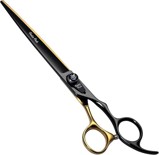 Fenice Peak 7'' Black Dog Grooming Scissors Goldern Straight Shears with Ergonomic Offest Handle and Pattern Screw Pet Grooming Trimming Shears Durable and Sharp 440C