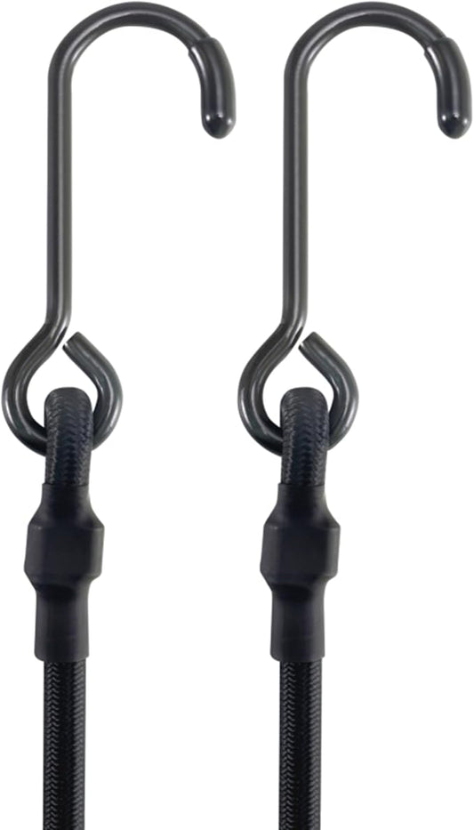 180 Lbs Real Heavy Duty Bungee Cords with Rust Resistant Steel Hooks, 120 Inch Black Bungee Straps with 2X Stretch & UV Protection, Perfect for Camping, Tarps, Tent, Bike, Luggage (2 Pcs)