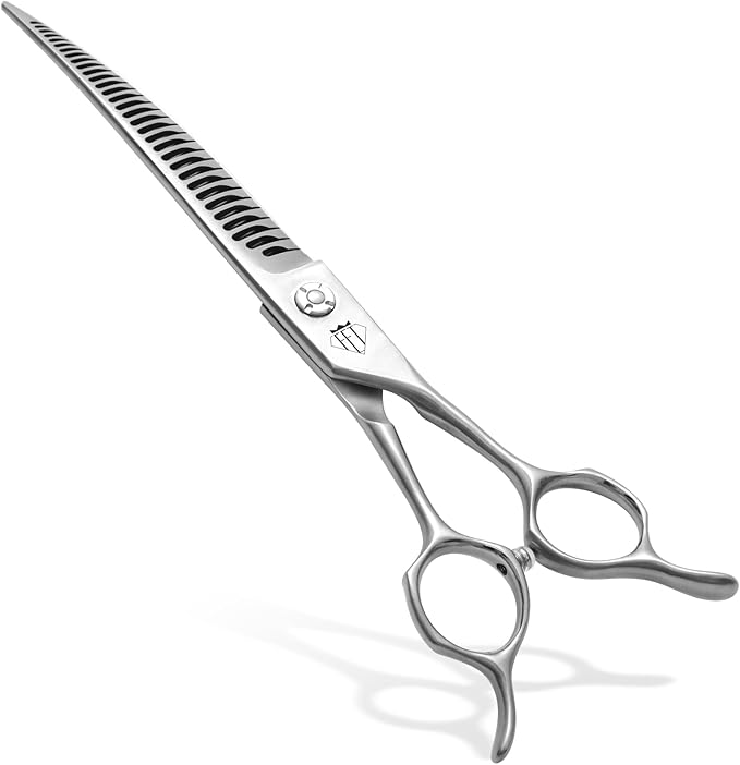 Dog Grooming Scissors: Pet Shears Made Of Japanese 440C Advanced Stainless Steel Professional Grooming Scissors for Dogs Cats and Other Pets (A Curved Chunker, 7.0 inch)