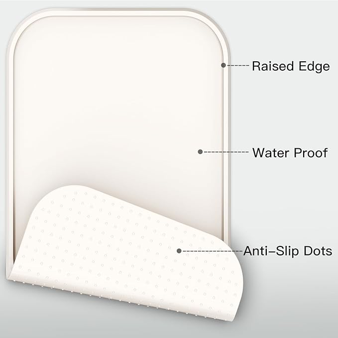 Pet Feeding Mat [Warped Resistant Raised Edge], Water-Proof Silicone Placement for Food Water Bowls, Anti-Slip Base Protect Floor, BPA-Free&Dishwasher-Safe [18.5x11.5inch Medium, Sand White]