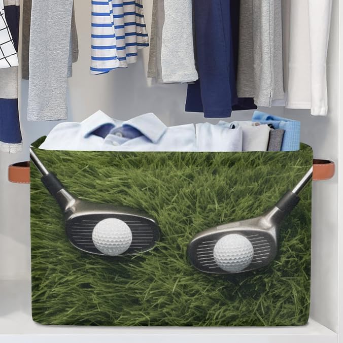 Golf Storage Baskets with Handles,Foldable Cubes Storage Box Bin,Waterproof Open Shelf Basket Organizer for Kid Clothes Toy Gift Baskets