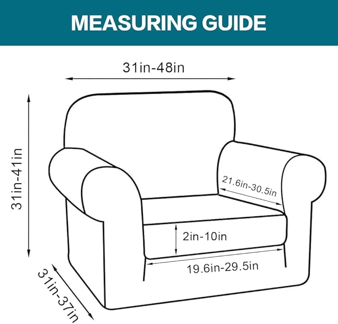 Turquoize 2 Piece Chair Covers Armchair Slipcovers for Living Room Armchair Sofa Cover with Individual Cushion Covers Feature Jacquard Fabric (Chair, Loden Frost)