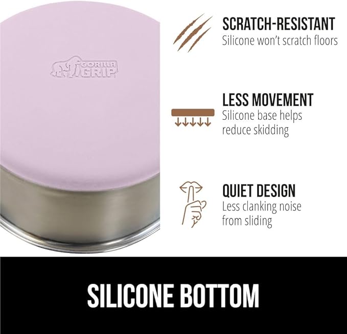 GORILLA GRIP Dog Bowls, Holds 4 Cups Each (32 fl oz), Heavy Duty Stainless Steel Food and Water Bowl for Feeding Dogs and Cats, Dishwasher Safe, Rust Resistant, BPA Free Rubber Base, Set of 2 Pink