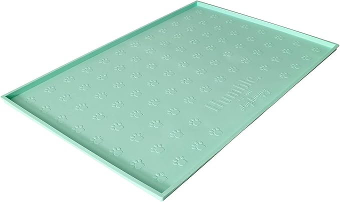 Humble Pet Food Mat Feeding Tray - Non-Slip, Anti-Spill, Raised Dog Food Bowl Mat, Easy Clean Waterproof - Premium Quality Silicone - Perfect for Dogs and Cats, 24"x16" (Cool Mint)