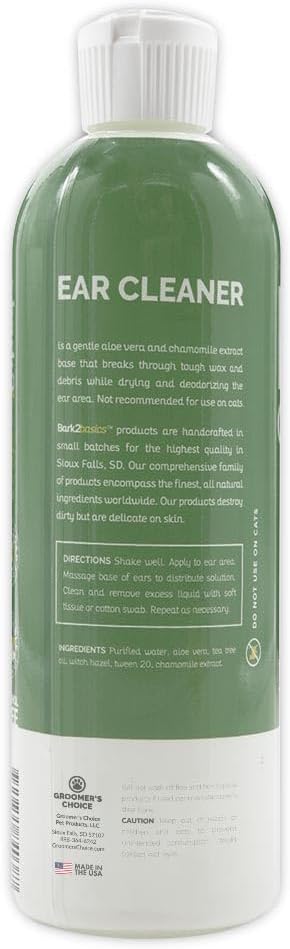 Bark2Basics Dog Ear Cleaner, 16 oz - All Natural, Witch Hazel, Gentle Aloe Vera and Chamomile Extract Base, Breaks Through Tough Wax