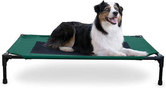 K&H Pet Products Outdoor Elevated Dog Cot, Breathable Cooling Elevated Cot Hammock Pet Bed for Large Dogs, Washable Mesh Cover, Raised Metal Frame, Collapsible, Portable - Large 42 X 30in Green