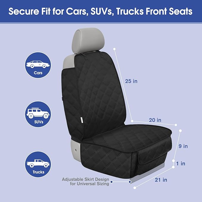 ALLANSING Front Seat Cover with Side Flaps - Waterproof, Durable Captain Seat Protector for Dogs & Humans, Protects from Dirt, Fur, Scratches, Fits Cars, SUVs, Trucks, Minivans(1-Pack)