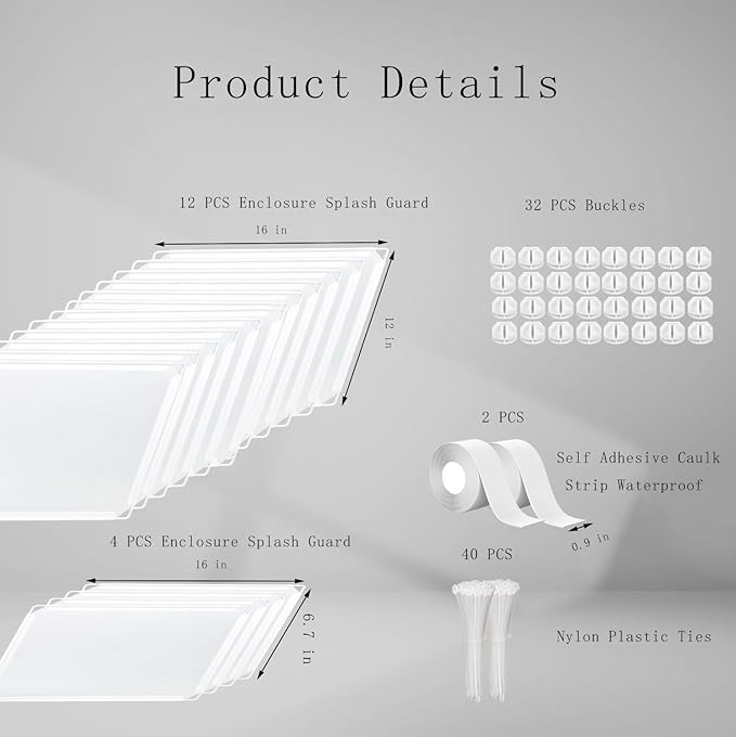 Cat Litter Box Enclosure Splash Guard,DIY Large Pet Litter Box Shields for Open Top Litter Pan.Small Animal Pen for Hamsters, Guinea Pig (Not Include Litter Mat White, X-Large L48''W36''H16'' 16 PCS)