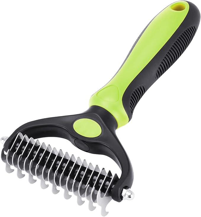 XLCL pet Pet Grooming Tool - 2 Sided Undercoat Rake for Cats and Dogs - Safe Dematting Comb for Easy Mats & Tangles Removing - No More Nasty Shedding and Flying Hair