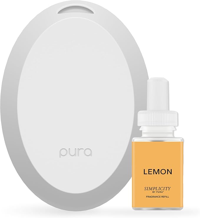 Pura Mini Smart Fragrance Diffuser for Small Spaces Adjustable Smart Home Device with LED Light & Automatic Vial Detection - Includes 1 Scent Refill; Lemon