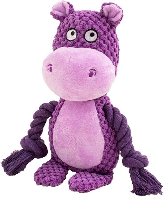 TONYFY Dog Toys, Dog Squeaker Toys with Crinkle Paper, Stuffed Animal Dog Plush Chewing Toy, Cotton Rope Interactive Toys for Puppy, Small, Middle Dogs (Purple Hippo)