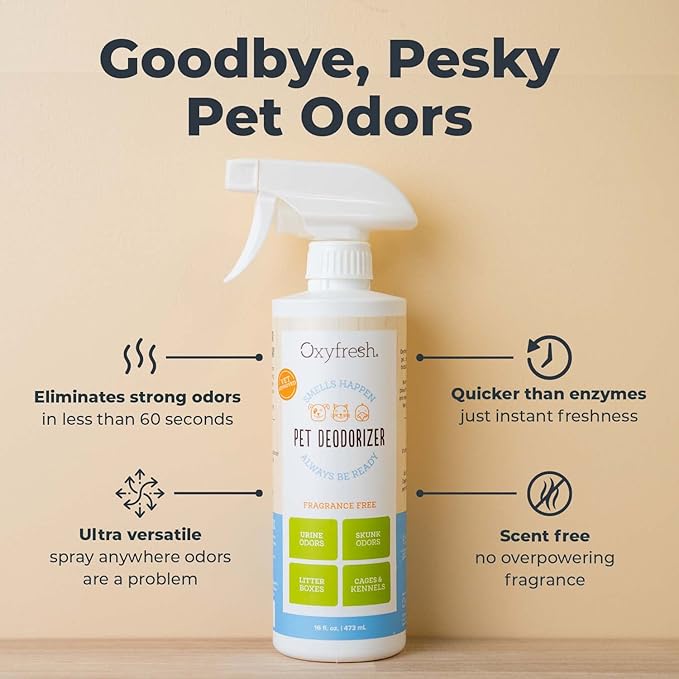 Oxyfresh Extra Strength Pet Urine Odor Eliminator for Home Spray - Goodbye to Stinky Odors - No Fragrance, No Harsh Chemicals - Works on Contact - Upholstery & Auto - Safe & Pet Parents Love It