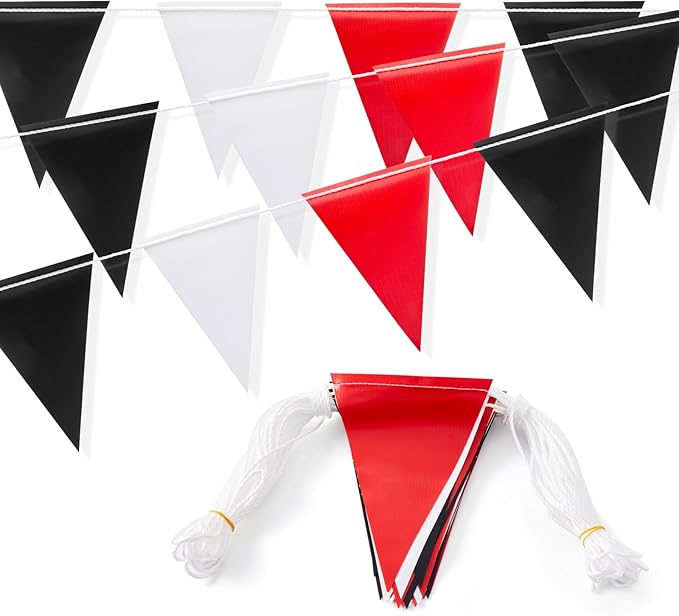 Caution Safety Pennant Flags – 315FT OSHA Colored Triangle Warning Banner for Party,Outdoor, Construction, Traffic, and Event Precautions(RED+WHITE+BLACK,135pcs,315FT)