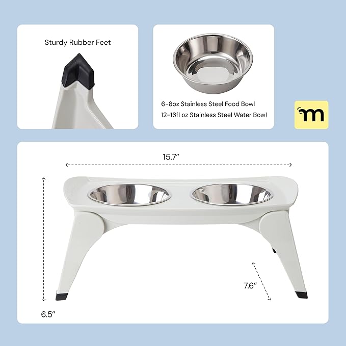 MalsiPree Elevated Dog Bowl Stand - Foldable Raised Feeding Station 6.5" - 2 Stainless Steel Bowls, Portable Non-Slip, Mess-Catching, Travel Pet Bowl Set - Dishwasher Safe, Medium & Large Breeds