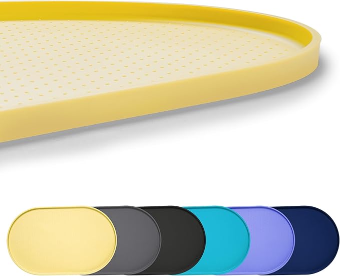 100% Waterproof 0.5" Raised Edge BPA Free Silicone Dog Food Mat, Pet Cat Feeding Mats Contain Spills Protects Floors, Placemats for Cats and Dogs Water Bowl Dishwasher.(Small, Yellow)