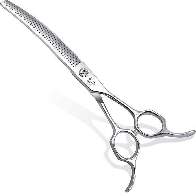 Professional Curved Thinning Scissors for Dog Grooming, 30-Degree Curvature, Japanese 440C for Trimming Dogs Cats and Other Pets face and paws (Curved Blender)