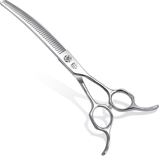 Professional Curved Thinning Scissors for Dog Grooming, 30-Degree Curvature, Japanese 440C for Trimming Dogs Cats and Other Pets face and paws (Curved Blender)