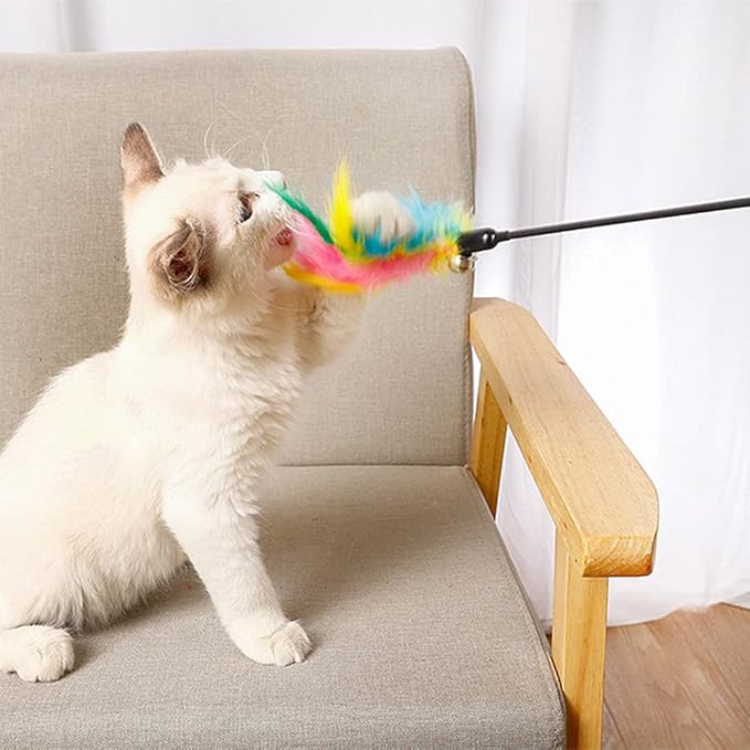 IUHKBH Cat Wands, 6 PCS Colorful Feather Stick Flexible Kitten Wand Interactive Cat Toys, Safe for Your Kitty