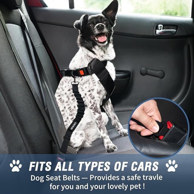 COOYOO Dog Seat Belt,3 Piece Set Retractable Dog Car Adjustable Seatbelts for Vehicle Nylon Pet Safety Heavy Duty & Elastic & Durable Car Harness for Dogs