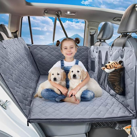 Dog Car Seat Cover - Hard Bottom with Mesh Window, Fits Back Seat of Trucks & SUVs, Holds 400 lbs, Waterproof