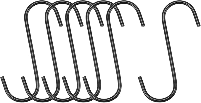 uxcell S Hanging Hooks, 4inch/110mm Extra Long Steel Hanger, Indoor Outdoor Uses for Garden, Bathroom, Closet, Workshop, Kitchen, Black, 6Pcs