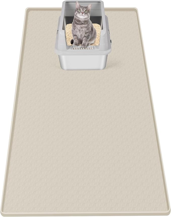 Bartuke Cat Litter Mat, Extra Large 51" x 25.6" Silicone Mat Litter Trapping Mat for Scatter Control, Soft on Kitty Paws, Easy to Clean (Beige)
