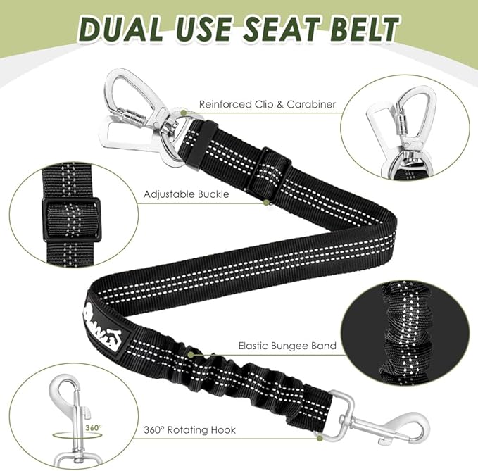 Lukovee Dog Seat Belt for Car, Adjustable Dog Car Harness for Large Medium Small Dogs, Soft Padded & Breathable Mesh Dog Seatbelt with Car Vehicle Connector Strap (Black Double Clip,Large)