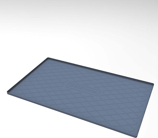 URMONA Large Dog Food Mat, 25" x 22" Pet Food Mat, Waterproof Dog Cat Food Mat with Raised Edges, Silicone Pet Food Mat, Dog Accessories, Prevents Food Spills, Protects Floors（Dark Gray）