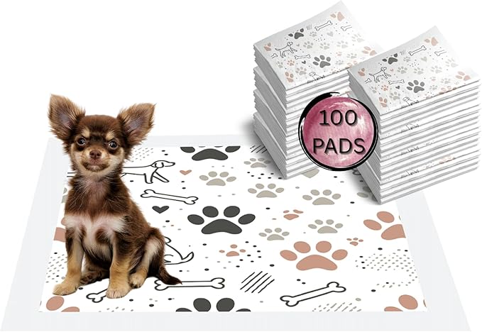 Pupiboo Disposable Dog and Cat Training Pads – Leaves Pattern, Highly Absorbent Pee Pads, Leak Proof Backing, for Housebreaking & Potty Training – 23x23 in (100 Count)