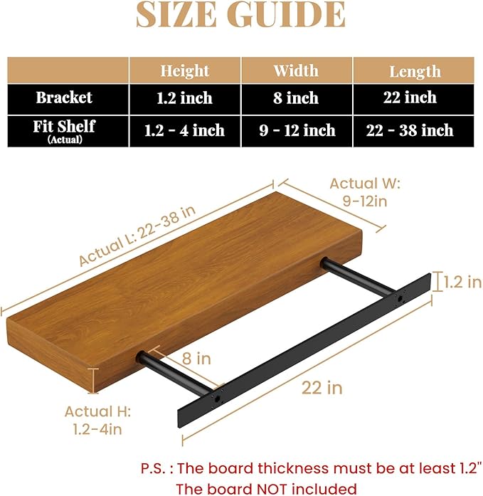Floating Shelf Bracket Heavy Duty Shelving Brackets,Decorative Floating Shelf Hardware Black,Hidden Metal Shelf Support Bracket Heavy Duty Floating Mantel Bracket (22X8X1.2-Starter Jig)