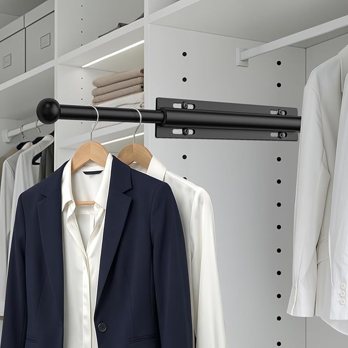 Valet Rod for Closet Pull Out, 12" Aluminum Valet Heavy Duty Closet Valet Rod, Adjustable Retractable Slide Out Valet Rod Closet Organization for Closet Laundry Bedroom Bathroom(Black)