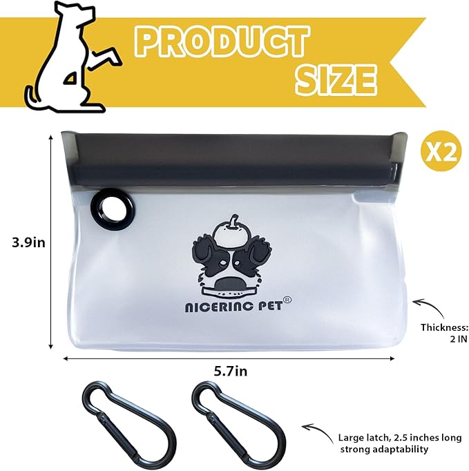 2-Pack Dog Treat Pouch,Lightweight, Compact,Leak Proof,Water Resistant,Carabiner Clip Dogs Travel Bag,Food-Safe Peva Reusable Bags,Holds Treats,Poop Bags,Toys Pet Bag,Dog Travel Accessories
