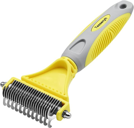 Tessenyh Professional Dog Brush for Shedding, Undercoat Rake for Medium and Long Haired & Double Coated Dogs, Double Sided Design with 12+23 Blades