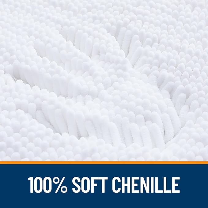 OLANLY Bathroom Rugs 40x32, Extra Soft Absorbent Chenille Bath Rugs, Rubber Backing Quick Dry, Machine Washable Bath Mats for Bathroom Floor, Tub and Shower, Home Decor Accessories, White
