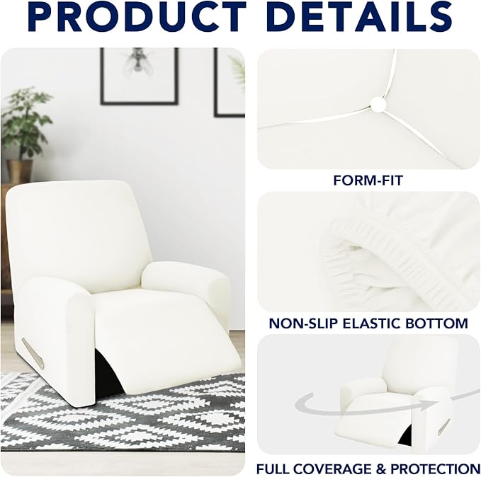 PureFit 100% Dual Waterproof Couch Cover Slipcovers for Couches and Sofas - Stretch Non Slip Fleece Sofa Covers Washable, Leakproof Furniture Protector for Kids, Pets, Dog (Recliner, Beige)