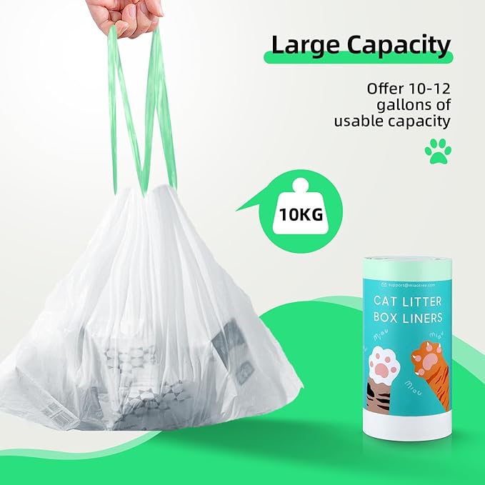120 Count Self-Cleaning Cat Litter Box Liners Bags Fit For MW-SC01/SC02/SC09/LR01/LR02, Pre-Seperated Heavy Duty Automatic Cat Litetr Box Bags with Drawstring-18" * 12.6"