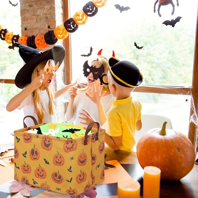 FXOCSHE Rectangular Halloween Basket,Trick or Treat Basket for Boys and Girls,Waterproof collapsible storage box,Halloween Decor,Gift box(Halloween pumpkin)