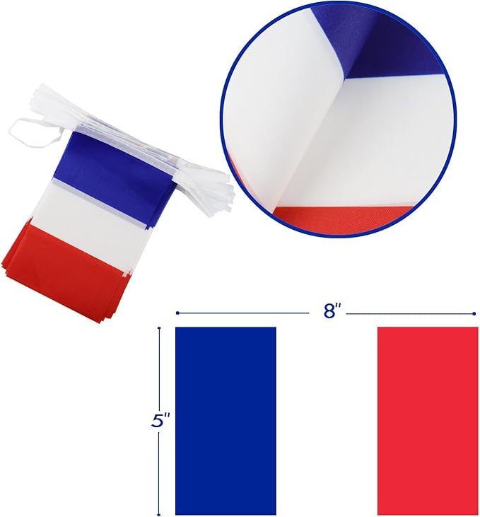 France String Flag Pennant Banner - 38 Flags, 42 Feet Small Mini French Flags Bunting Banner for Country Decoration, School, Party, Sports Events