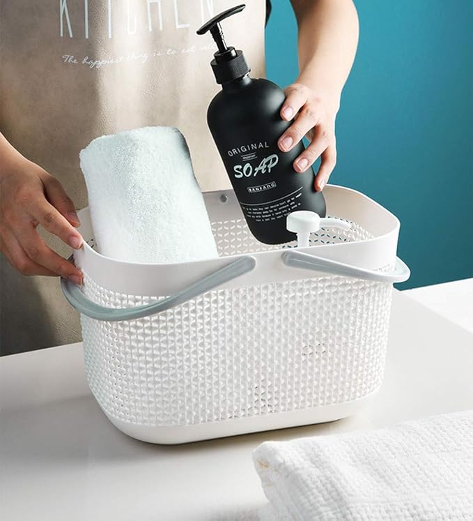 UUJOLY Plastic Organizer Storage Baskets with Handles, Shower Caddy Bins Organizer for Bathroom and kitchen（White）