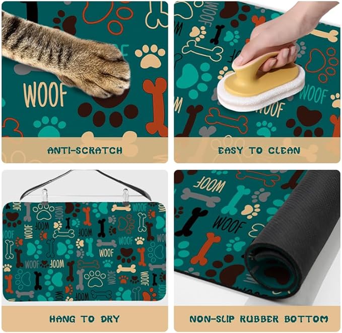 Dog Food Mats for Floors Waterproof, Dog Cat Water Bowl Mats Pet Feeding Absorbent Mat Dog Cat Pet Placemats for Food and Water Green 16 * 24 inch
