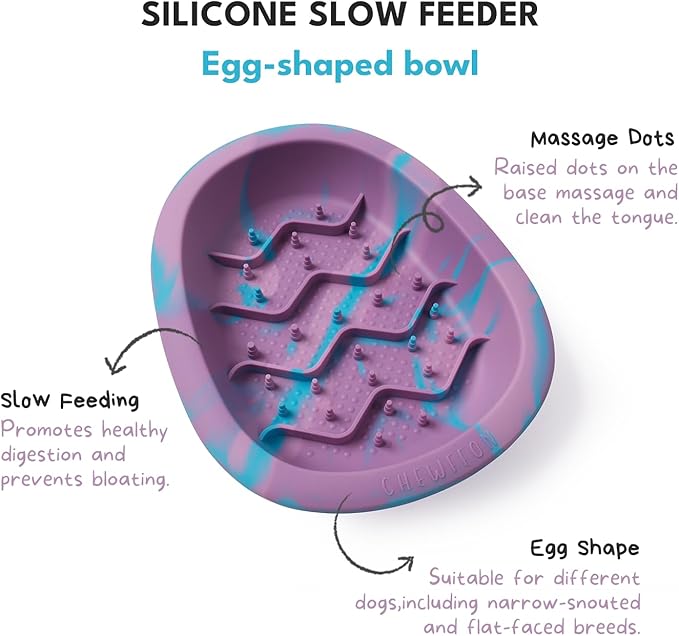 CHEWFFON Interactive Dog&Cat Lick Mat Bowls, BPA-Free Silicone Dog Slow Feeder Bowl with Suction Cups, Non Slip Food Bowl for Dogs and Cats, Reduces Boredom and Anxiety, Dishwasher Safe, Blueberry