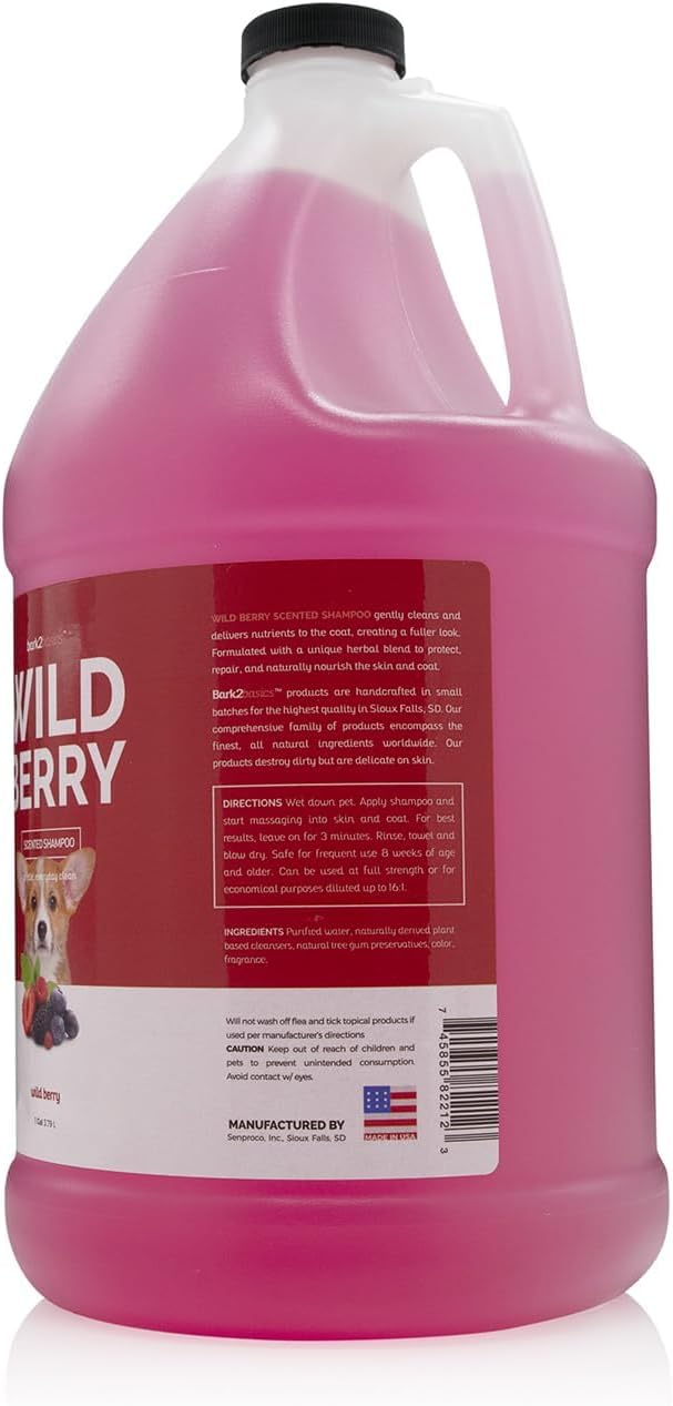Bark2Basics Wild Berry Dog Shampoo, 1 Gallon | Unique Herbal Blend, Finest Natural Ingredients, Handcrafted, Soap-Free & Cruelty-Free, Protects and Nourishes Skin and Coat