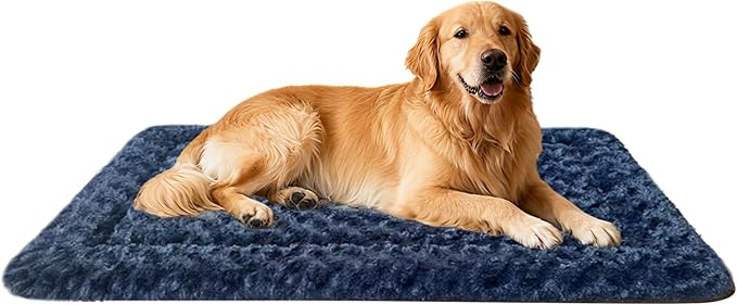 Dog Bed Mat, Dual-Sided Dog Crate Bed Mat - Ultra Soft & Machine Washable Kennel Pad for Large Dogs, All-Season Comfort Pet Bed for Crates, Travel, and Home, Dark Blue 35 x 23 Inch
