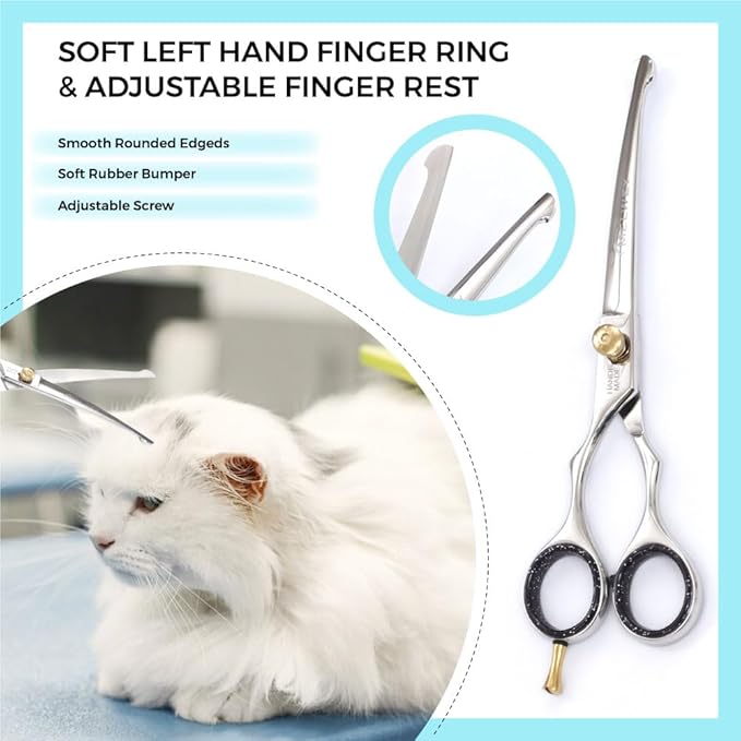 Left-Handed Pet dog Grooming Scissors Set Pro-Grade Curved Shears for Dogs Cats - Precision Crafted Sharp Blades Comfort Grip - Ideal for Cutting Curving Thinning (LH Round Tip Kit)