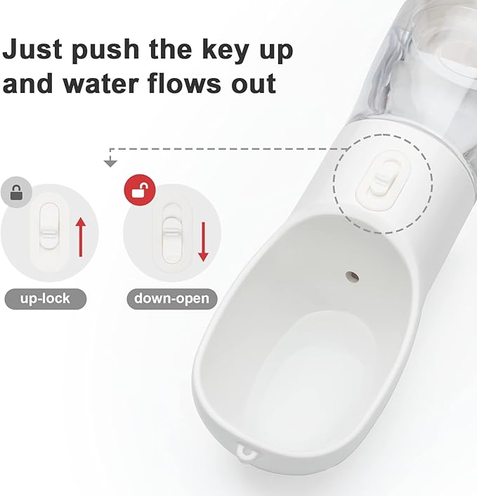Misthis Portable Dog Water Bottle - Leak Proof Dog Water Dispenser with Bowl & Food Container, Dishwasher Safe Food Grade Plastic for Pet Puppy Outdoor Walking Hiking Travel White