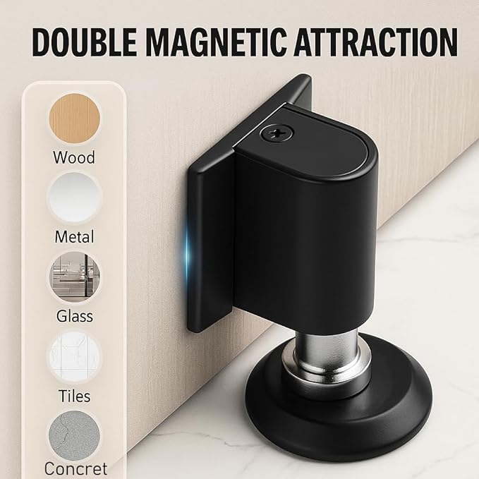 Door Stopper for Bottom of Door, Invisible Magnetic Door Stop No Drill, 2026 New Heavy Duty Door Holder to Keep Doors Open, Rust-Proof Floor or Wall Mount Door Wedge Stopper (Brushed Nickel)