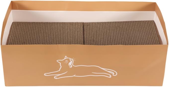 SHENGOCASE 3-Pack 21.6" Extra Long Cat Scratch Pad with Box, Horizontal Cardboard Scratcher Board House for Large Cats Maine Coon, Reversible
